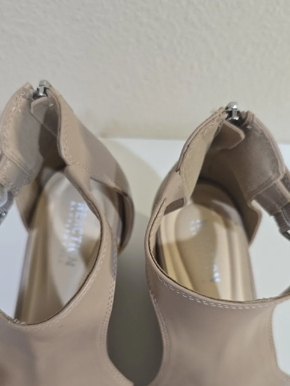 Reaction Kenneth Cole Taupe Open-Toe Ankle Strap Wedge